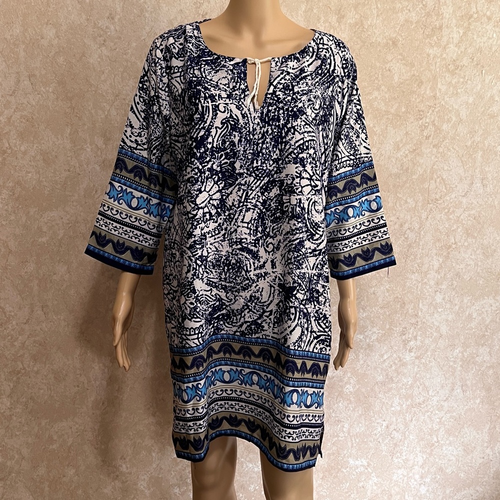 Women’s White Blue swimcover summer dress size L